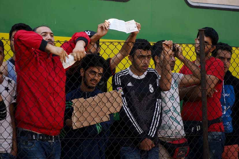 Syrian refugees strike at the platform of Budapest