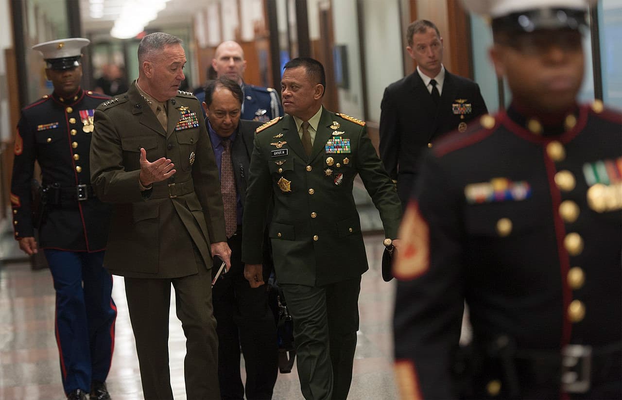 Gen. Joseph Dunford Jr. with Gen. Gatot Nurmantyo. Photo by: Navy Petty Officer 2nd Class Dominique A. Pineiro.
